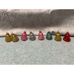 Vintage Mercury Glass Bell Ornaments Set 7 Multicolor Christmas Decor 1.5 Inch